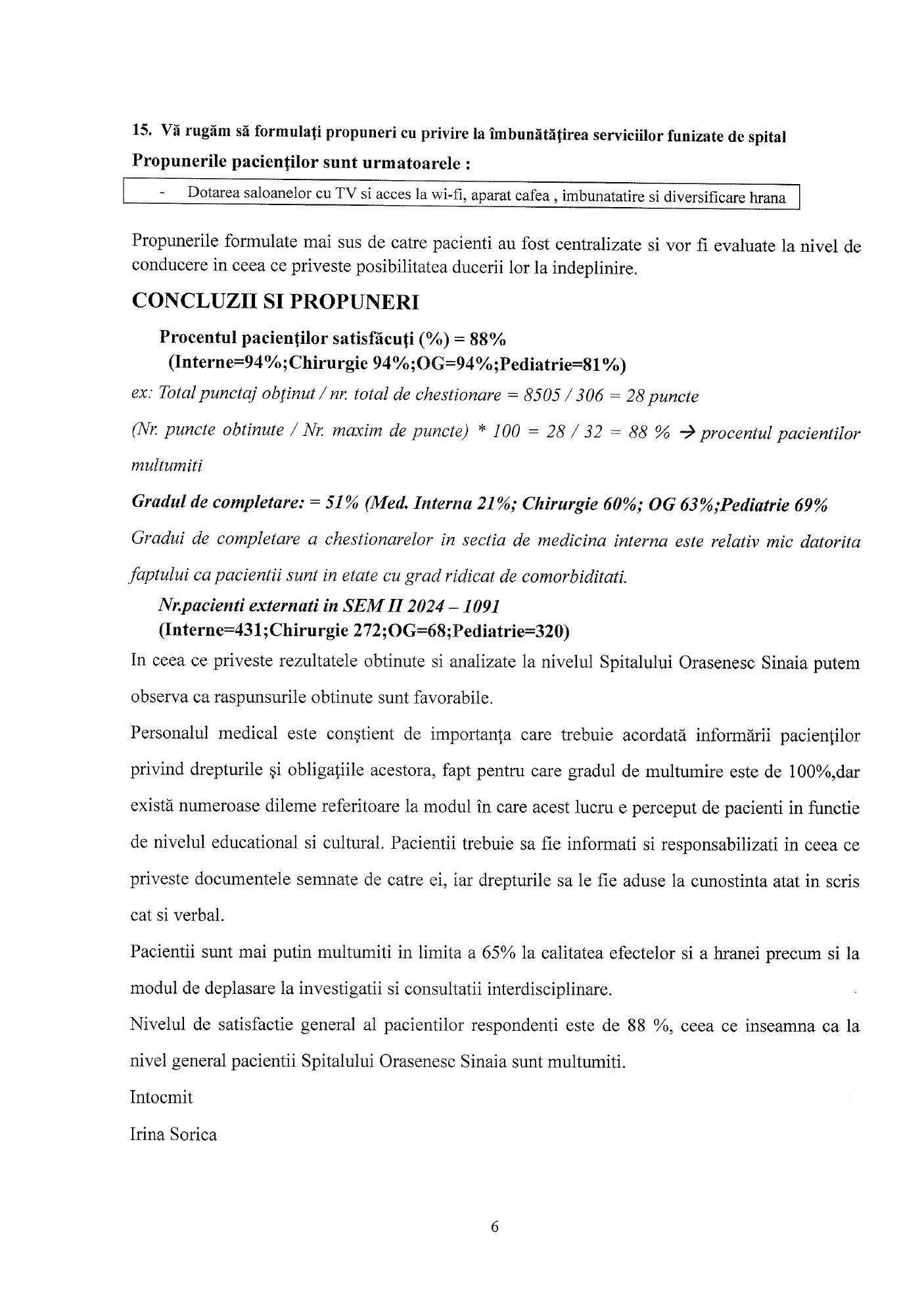 Raport evaluare chestionare pacienti - 2024 sem. II - pagina 6